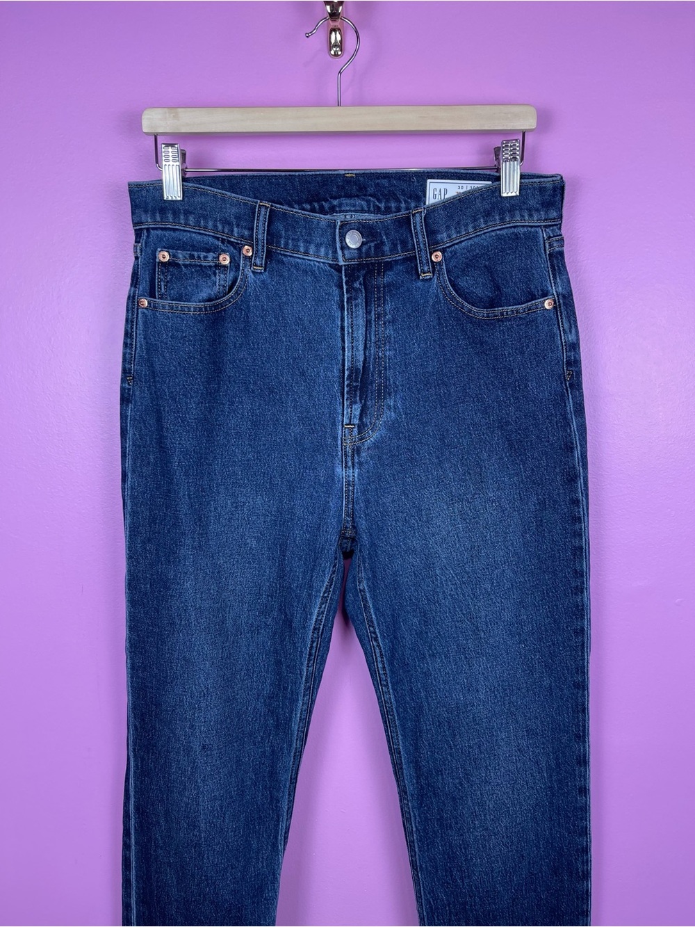 GAP High Rise '90s Slim Straight Jeans Women's 30 Tall Dark Indigo - Picture 4 of 15